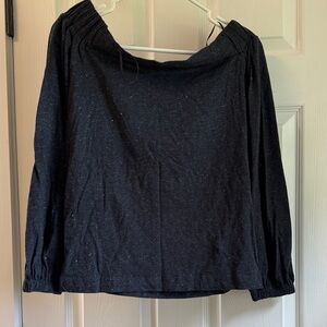 Loft Navy Long Sleeve off the Shoulder Top with Shimmer Detail